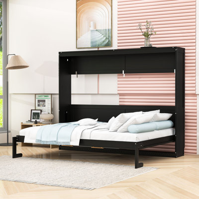 Wooden Murphy Bed with Built-in USB Ports and LED Lights