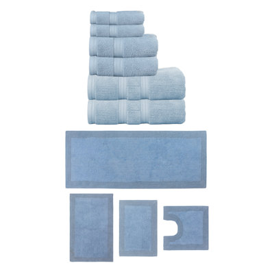 Buariki Collection 100% Soft Cotton 6 Pc Towel Set & 4 Pc Bath Rug Set, (Set of 10) Reversible