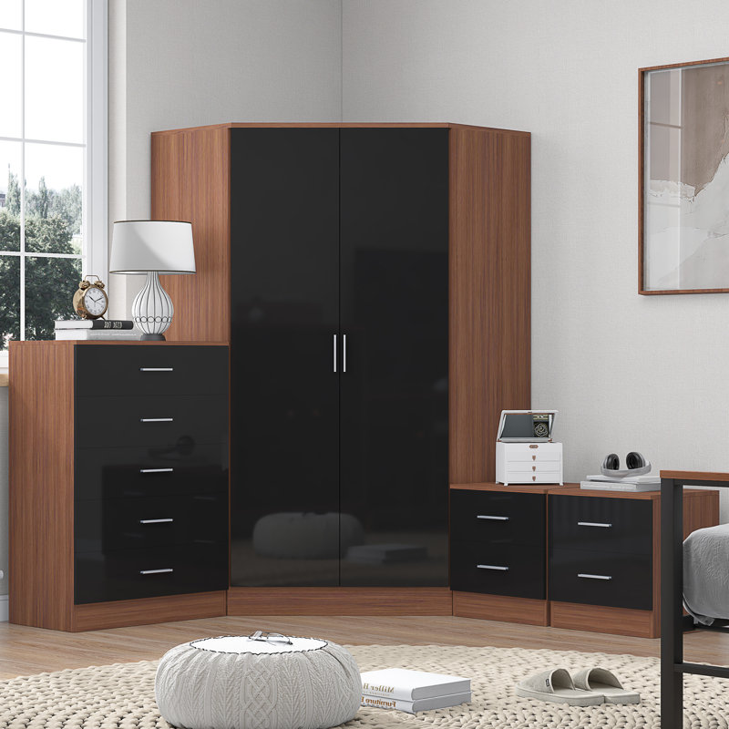 Eva Piece Bedroom Set, Black Gloss / Walnut