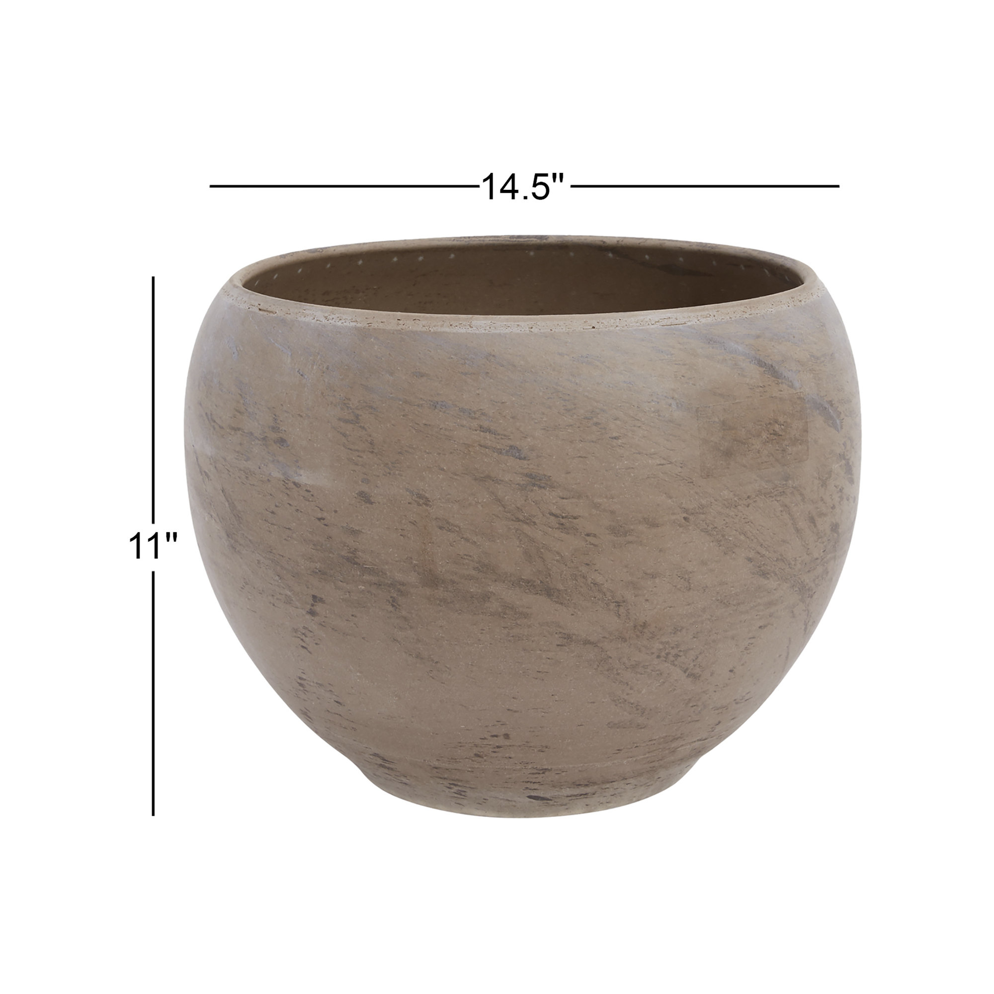 Handmade Ceramic Pot Planter, 11" H x 14.5" W x 14.5" D, Gray