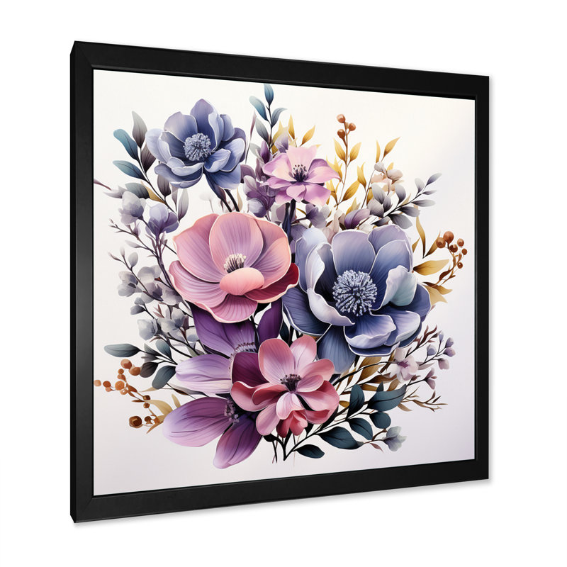 Bouquet de minimalisme mauve sur toile, H 36 po x l 36 po x P 1,5 po, Cadre simple noir