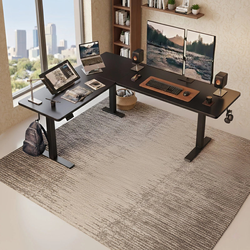 63" L-Shaped Standing Desk with Memory Height Controller, Adjustable Corner Desk for Home Office, Black/Black
