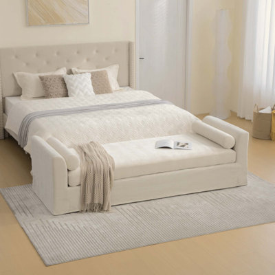 Banc moderne, banc de bout de lit avec accoudoirs, canapé méridienne en chenille avec 2 traversins, convient aux salons, aux entrées, aux dortoirs et aux chambres à coucher