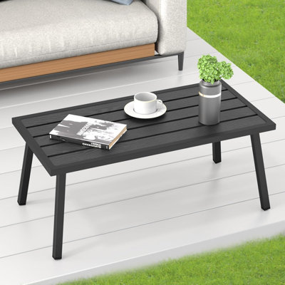 Small Metal Outdoor Coffee Side Table For Outside Patio, Rectangle, Black