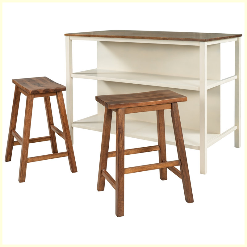 Ensemble de table à manger rustique 3 pièces avec 2 tablettes ouvertes pour petits espaces