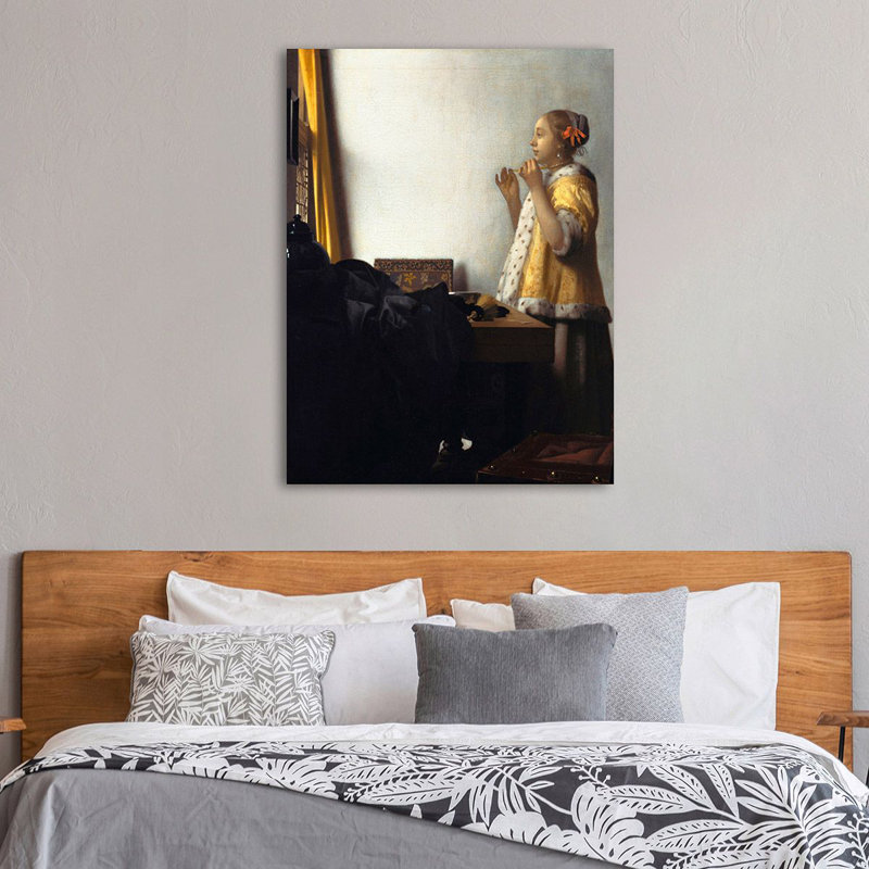 Woman With A Pearl Necklace (Detail) by Johannes Vermeer - Wrapped Canvas Painting, 80cm H x 60cm W x 4cm D