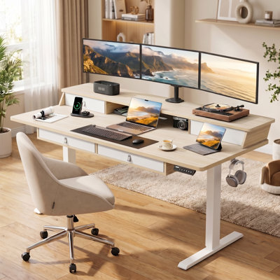 Jeneffer Computer Standing Desk with 4 Drawers for Home Office，Electric Height Adjustable Gaming Desk with Storage Shelf