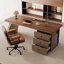 Bureau rectangulaire à 3 tiroirs en bois manufacturé brun noyer +-1157057361-1157057360