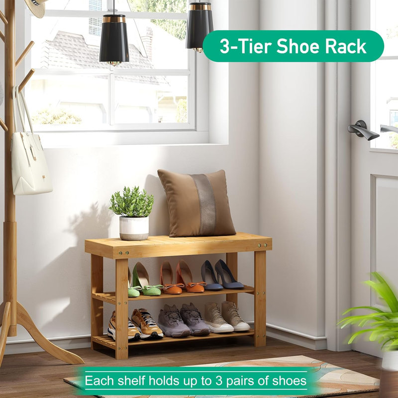 Banc de rangement pour 8 paires de chaussures, Bois naturel
