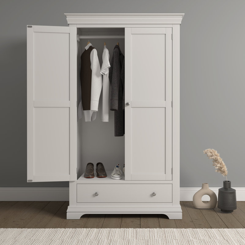Adaleya 2 Door 1 Drawer Wardrobe, Ivory