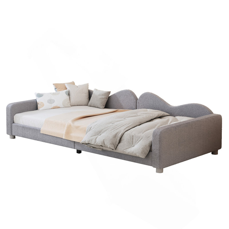 Twin Size Upholstered Daybed, Sherpa Fabric Sofabed With Cloud-Shaped Backrest, Gray, Twin