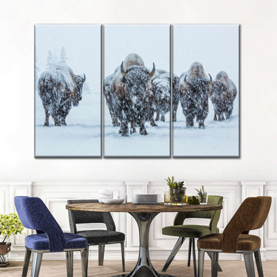 Bisons dans le parc national de Yellowstone sur toile, ensemble de 3 pièces