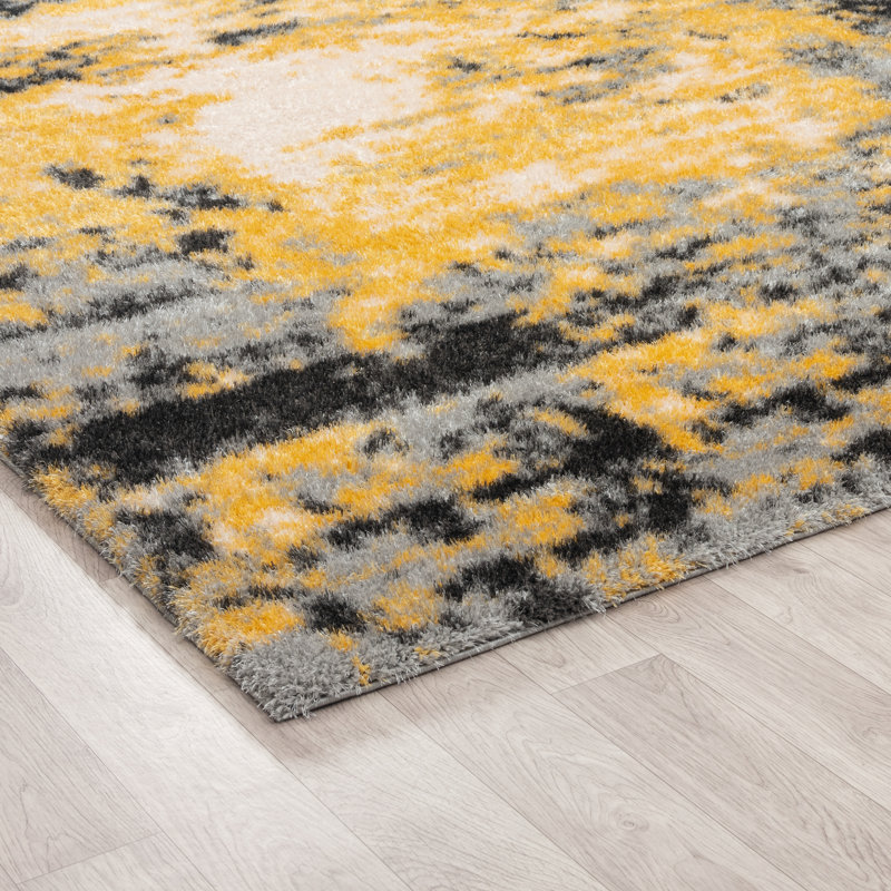 Loryssa Abstract Area Rug in Yellow, Rectangle 2' x 3'