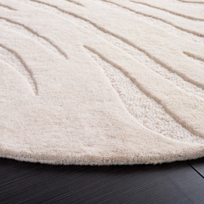 Novelty Hand Tufted Wool Cotton Solid Color Rug in Ivory, Novelty 7' x 7'