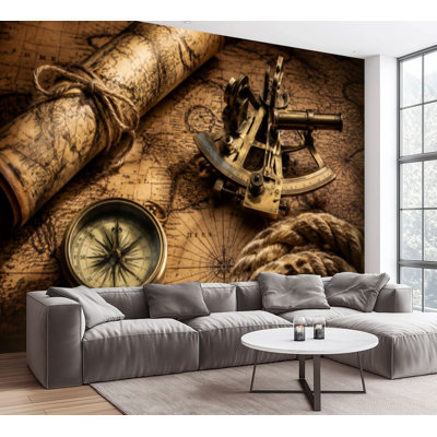 Wall Mural Peel and Stick Wallpaper vintage marine still life retro world maps pictures Self-Adhesive Removable Contact Paper Wall Decor for Living Room Bedroom 100"H x 144"W