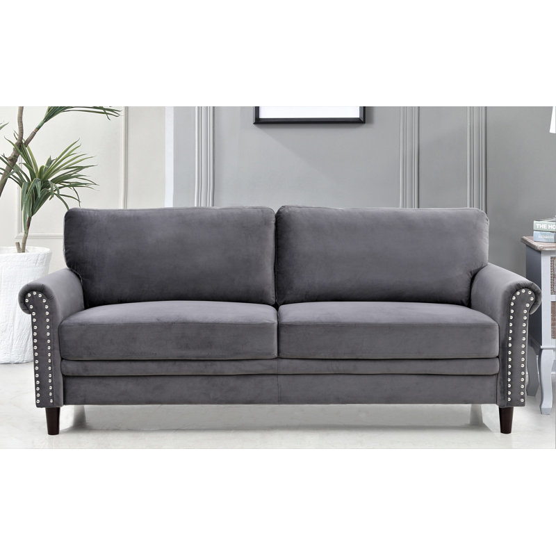 79.5" Velvet Rolled Arm Sofa, Gray Velvet