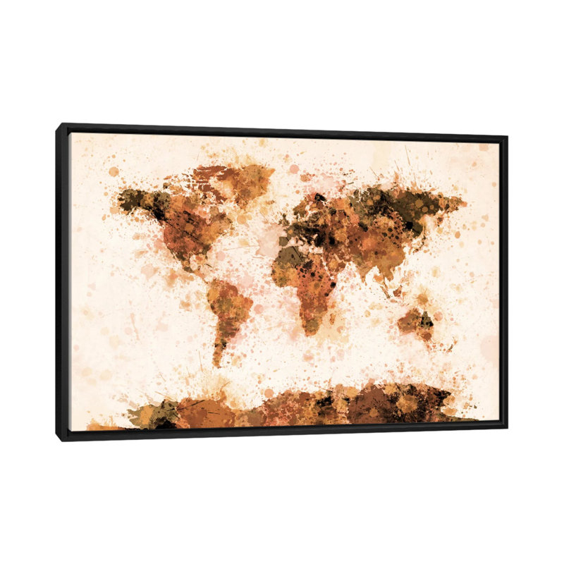 «Bronze Paint Splash World Map» par Michael Thompsett, reproduction d'art graphique sur toile, H 18 po x l 26 po x P 1,5 po