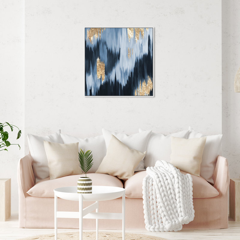 Gold Blue Fall " Gold Blue Fall " Painting Print, 30" H x 30" W, White Framed Canvas