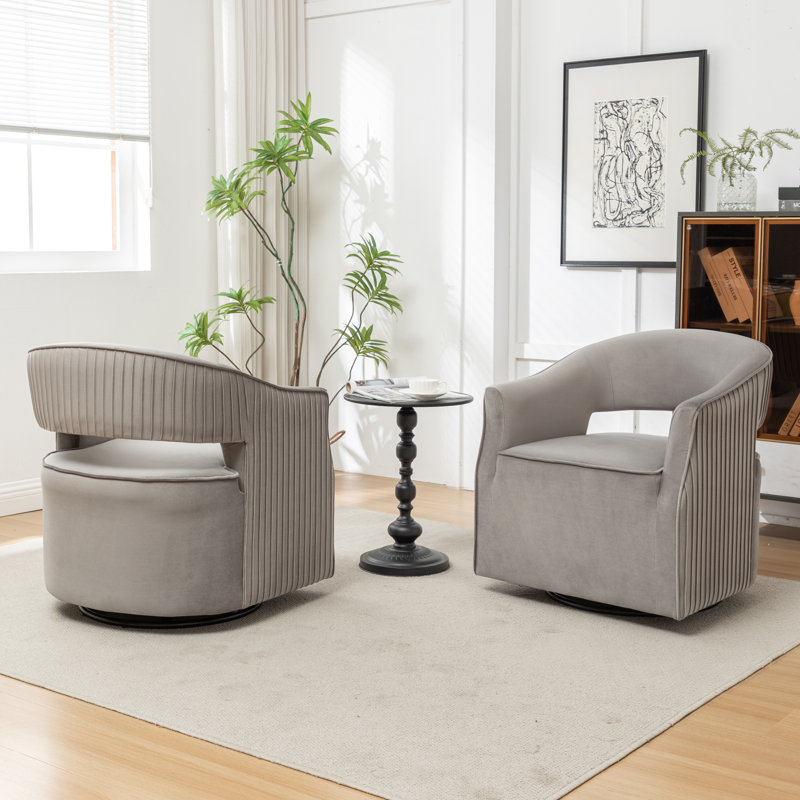 Fumiyo Velvet Swivel Barrel Chair, Gray