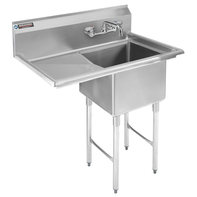 Évier commercial à simple cuve avec égouttoirs à gauche - format de cuve 18 po x 18 po x 12 po - Certifié NSF