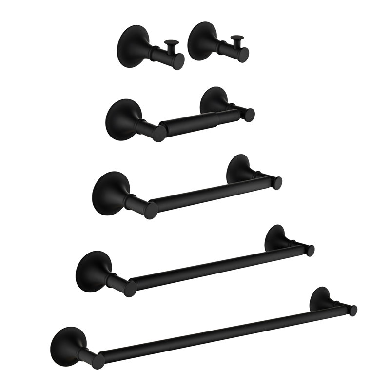 Ensemble de quincaillerie de salle de bain 6 pièces, Noir mat, H 3 po x l 22 po x P 3 po