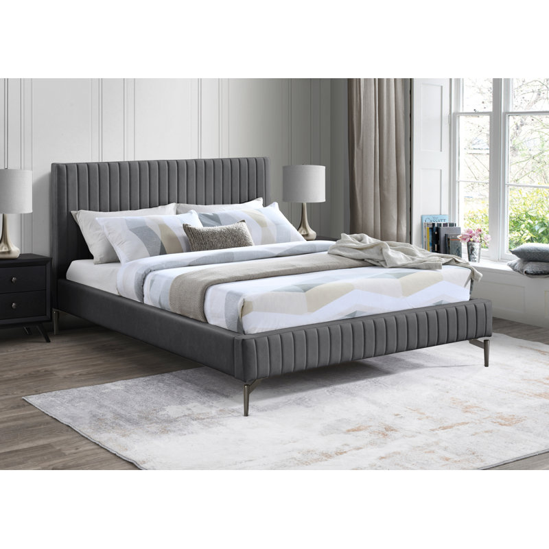 Gallo Upholstered Bed, King, Grey Vegan Leather