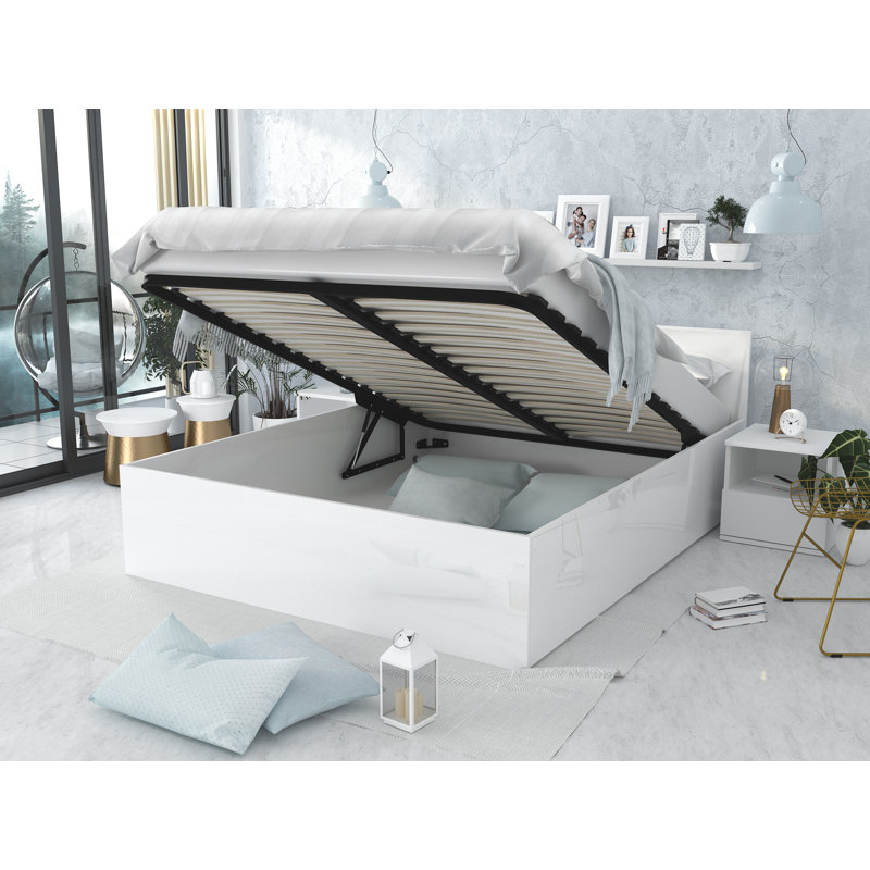 Audrienna Solid Wood Bed, European Double (140 x 200cm), White Gloss
