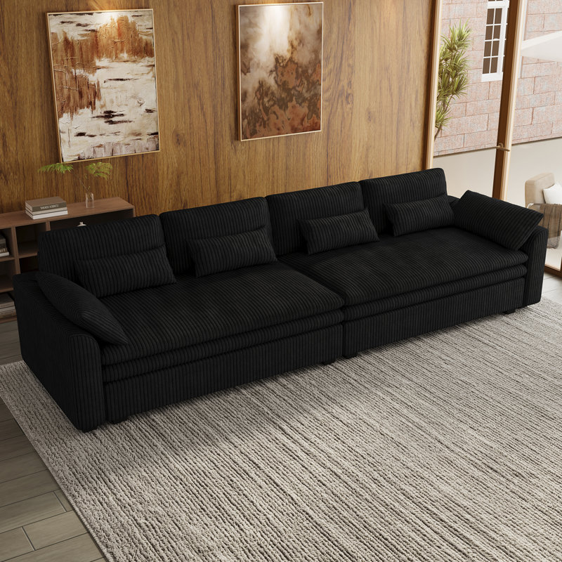 Canapé modulaire rembourré 4 places Corduroy, Noir