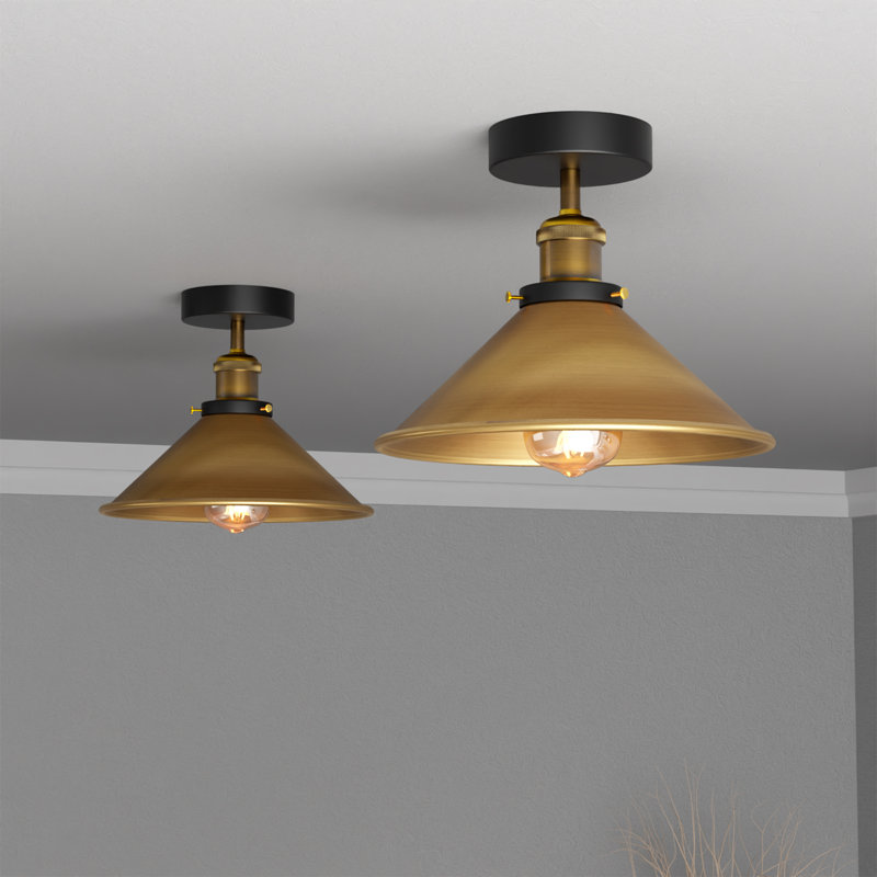 Semi Flush Mount, Yellow Brass, Black
