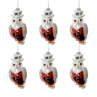 Ornements de Noël en verre en forme de hibou avec chapeau haut-de-forme, ensemble de 6