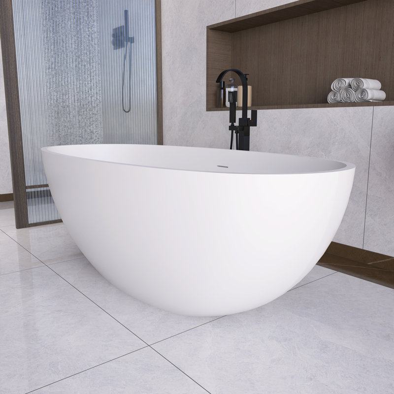 65.2'' x 29.7'' Freestanding Soaking Solid Surface Bathtub for Bathroom