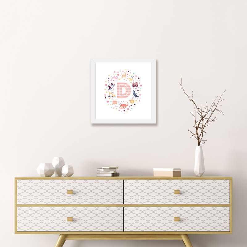 Lettre illustrée D rose - impression, Blanc, H 16 po x l 16 po x p 1 po, Papier encadré blanc