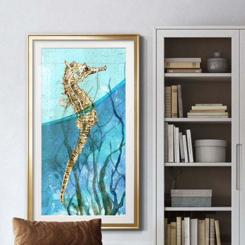 Atlantic Seahorse - peinture encadrée, Doré, H 22,5 po x l 42,5 po x P 1,5 po