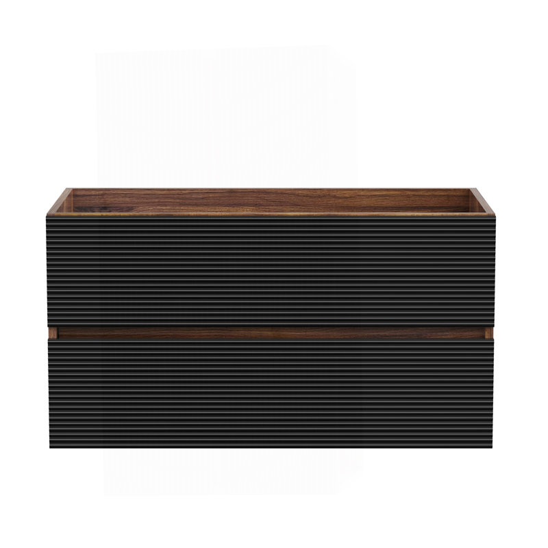 Meuble-lavabo mural en noyer de 36 po Grace avec tiroirs noirs doux SANS lavabo, armoire de salle de bain flottante murale pour salle de bain moderne, KD