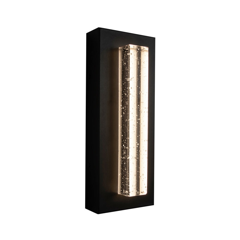 Applique murale d'extérieur à DEL Fuld - Abat-jour en verre bullé - Finition noire, H 12 po x l 4,75 po x P 3 po