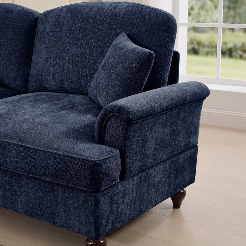 Canapé modulaire en L modulaire avec accoudoirs évasés et volants amovibles, jupes plissées et pieds fuselés, canapé-lit rembourré en chenille confortable avec repose-pieds mobile