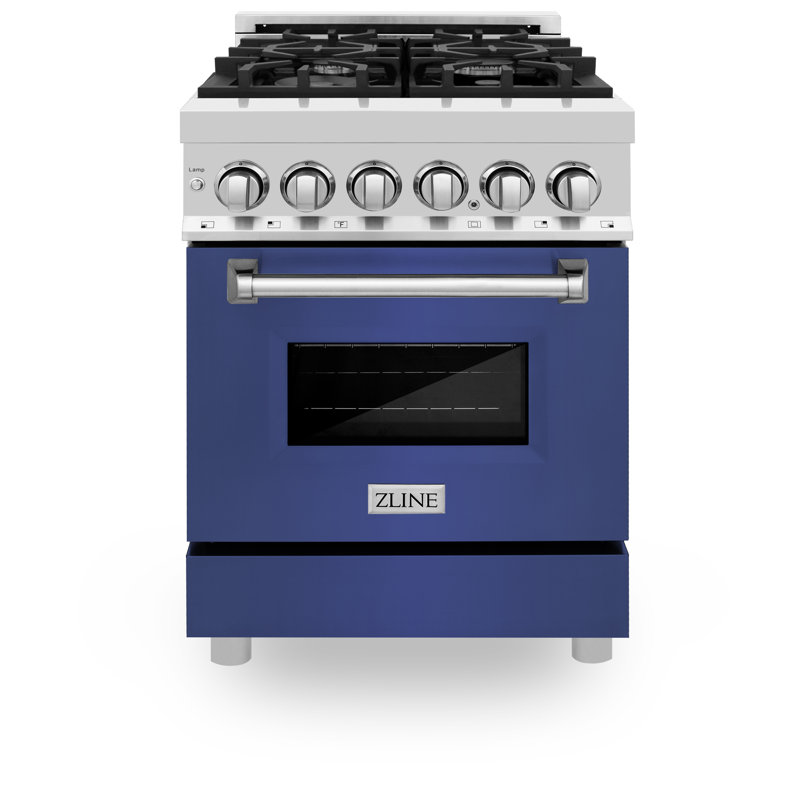 ZLINE 24 In. 2.8 Cu. Ft. Legacy Dual Fuel Range with 4 Burner Gas Cooktop and Electric Convection Oven, Blue Matte