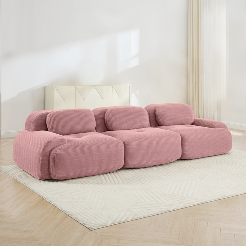 Canapé désossé en velours côtelé modulaire multi-combinaison anti-dérapant pour les salons, 3, Rose