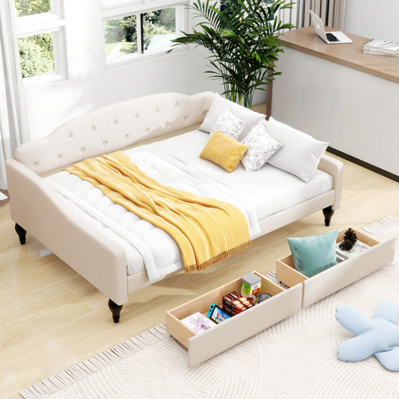 Upholstered Tufted Daybed With Two Drawers