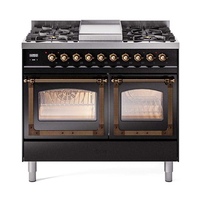 ILVE Nostalgie II Noblesse 40 in Dual Fuel Range, Natural Gas, Glossy Black/Bronze