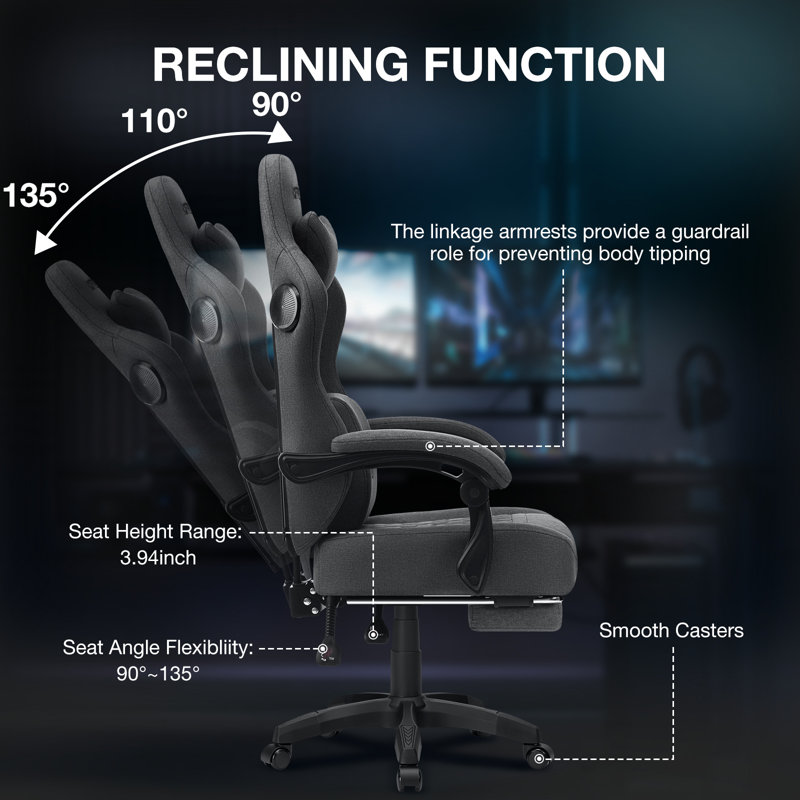 Inbox Zero Reclining Ergonomic Fabric PC & Racing Game Chair With Bluetooth Speakers And Vibration Lumbar Pillow & Reviews | Wayfair Inbox Zero Reclining Ergonomic Fabric PC & Racing Game Chair With Bluetooth Speakers And Vibration Lumbar Pillow & Reviews | Wayfair