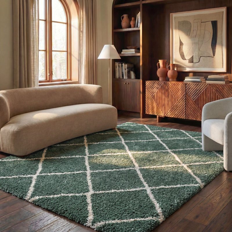 Cotswald Performance Geometric Rug, Rectangle 4' x 6', Ivory/Green