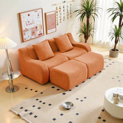 Modular Sectional Sofa with Chaise Lounge, Curved Armrests & Non-Slip Base, 32D High Density Sponge, 3-Piece Boneless Design