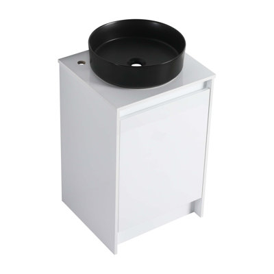 Armoire de salle de bain autoportante 20 po avec lavabo en céramique Art, portes à fermeture en douceur