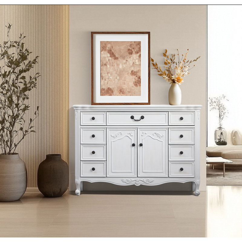 Commode d'appoint 9 tiroirs COSMO, Blanc antique