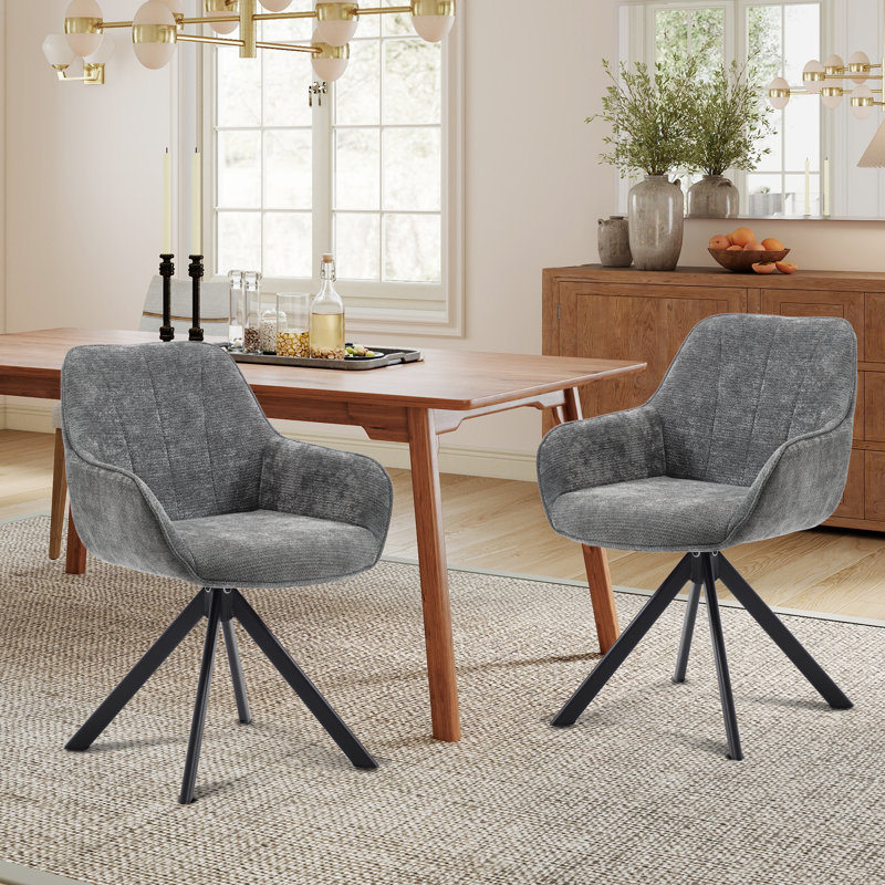 59cm Wide Upholstered Metal Dining Chairs, Dark Grey