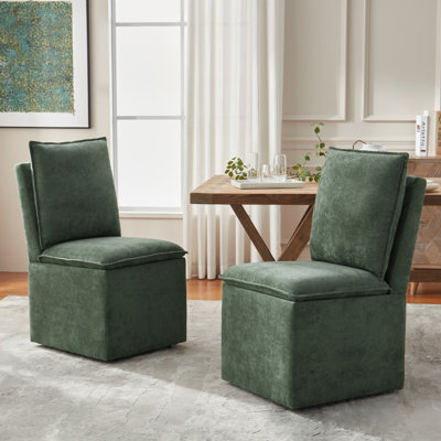Modern Fabric Upholstered Storage Side Chairs with Casters for Living Room Set of 2