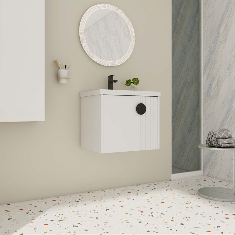Meuble-lavabo de salle de bain avec lavabo, pour petite salle de bain, meuble-lavabo avec porte à fermeture douce, Blanc, 24"