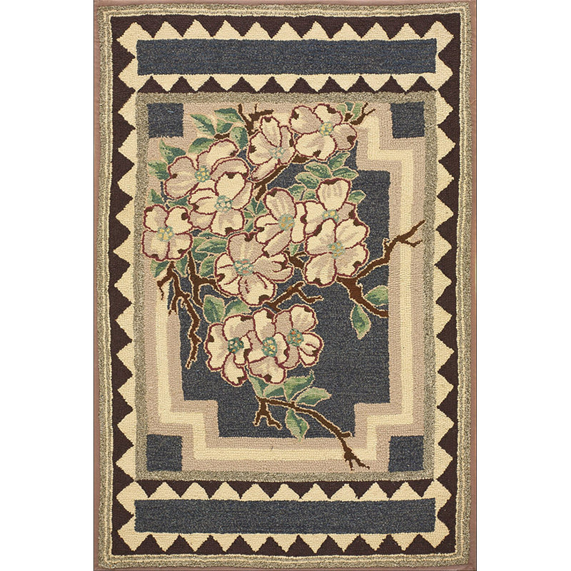 Small Scatter Size American Hooked Antique Wool 1920s Rug