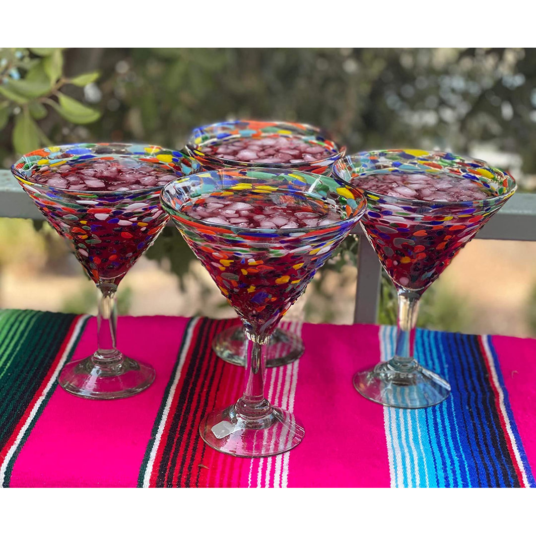 Mexican Hand Blown Margarita Glasses - 12 Oz. Martini Style - Confetti Rock (Set of 4) Red Barrel Studio®